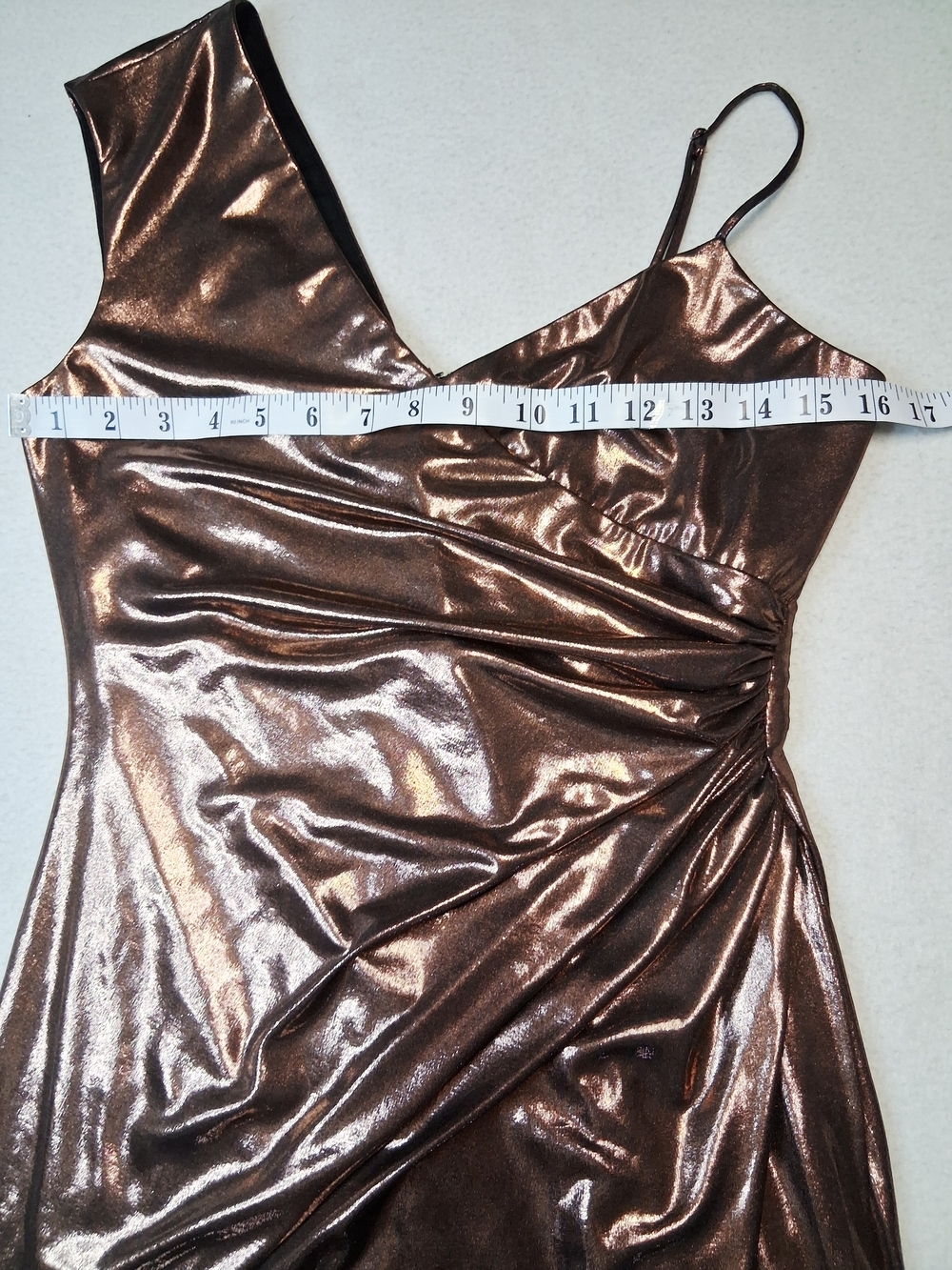 BCBGMaxAzria Metallic Bronze One-Shoulder Mini Dress - Picture 3 of 7